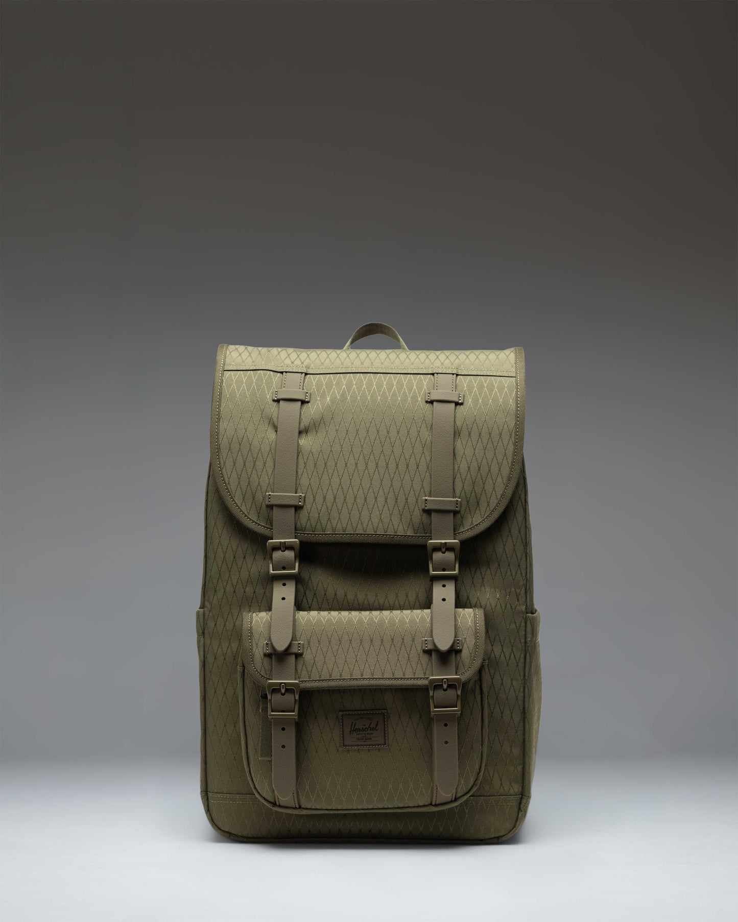 Herschel Little America Mid Backpack in Ivy Green Diamond, showcasing the front profile and classic accent straps.