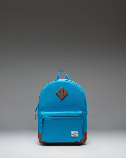 Herschel Heritage Kids Backpack in Hawaiian Surf blue with a Saddle Brown diamond accent and base.