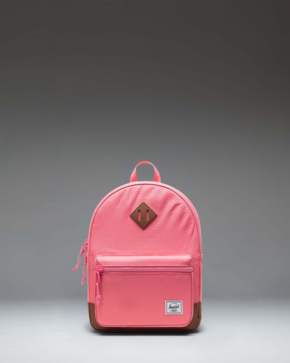 Herschel Heritage Kids Backpack in Confetti/Saddle Brown featuring a speckled pattern, diamond detail, and light brown shoulder straps.