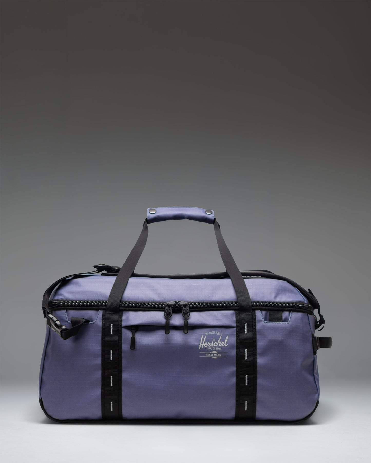 Herschel Supply Co All Season Duffle 41 L in Heron/Black, showcasing its spacious main compartment and durable design.