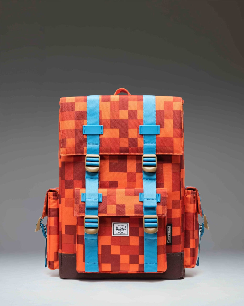 Minecraft Herschel Little America Cube Backpack in Orange Block color featuring a pixelated Minecraft-inspired design.