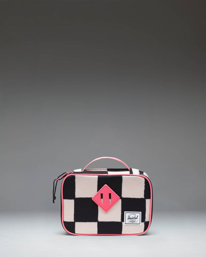 Herschel Heritage Pencil Case Little Herschel in Check This Confetti, showing the side view and classic woven label.