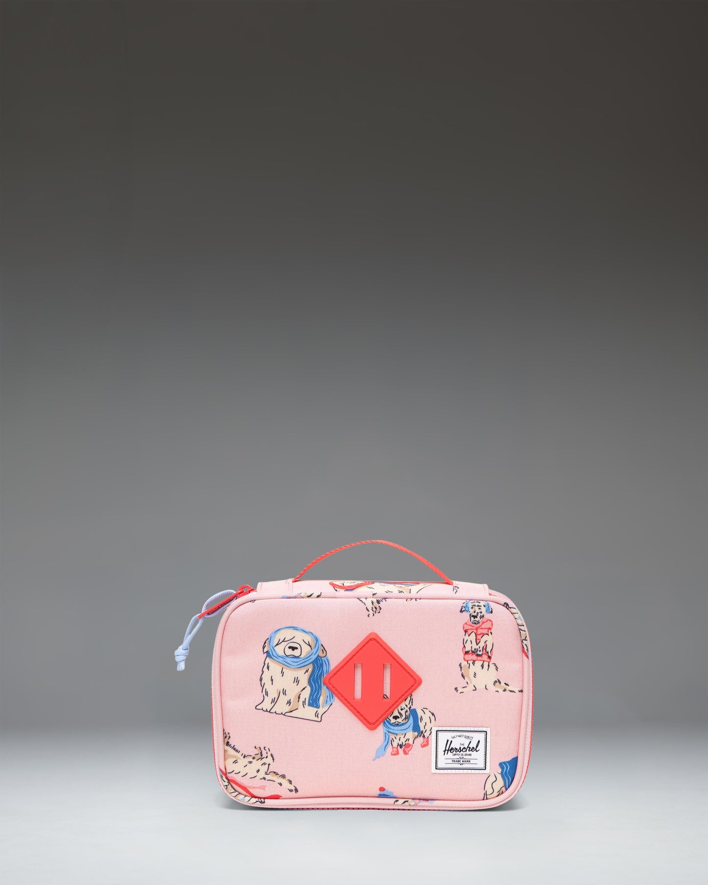 Herschel Heritage Pencil Case Little Herschel in the Fashion Dogs pattern featuring various illustrated dogs on a cream-colored background.