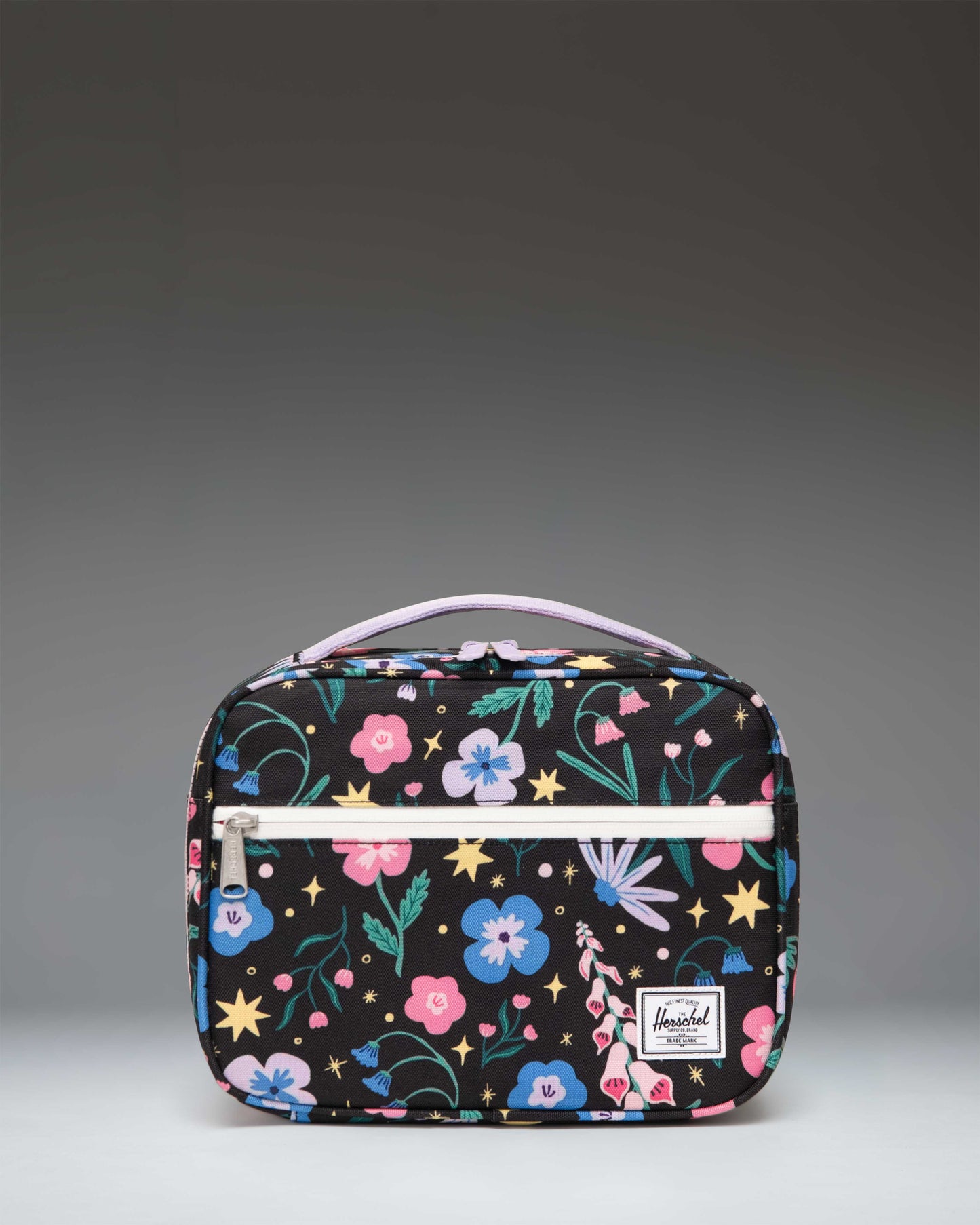 Little Herschel Pop Quiz Lunch Box in the Enchanted Garden floral print.