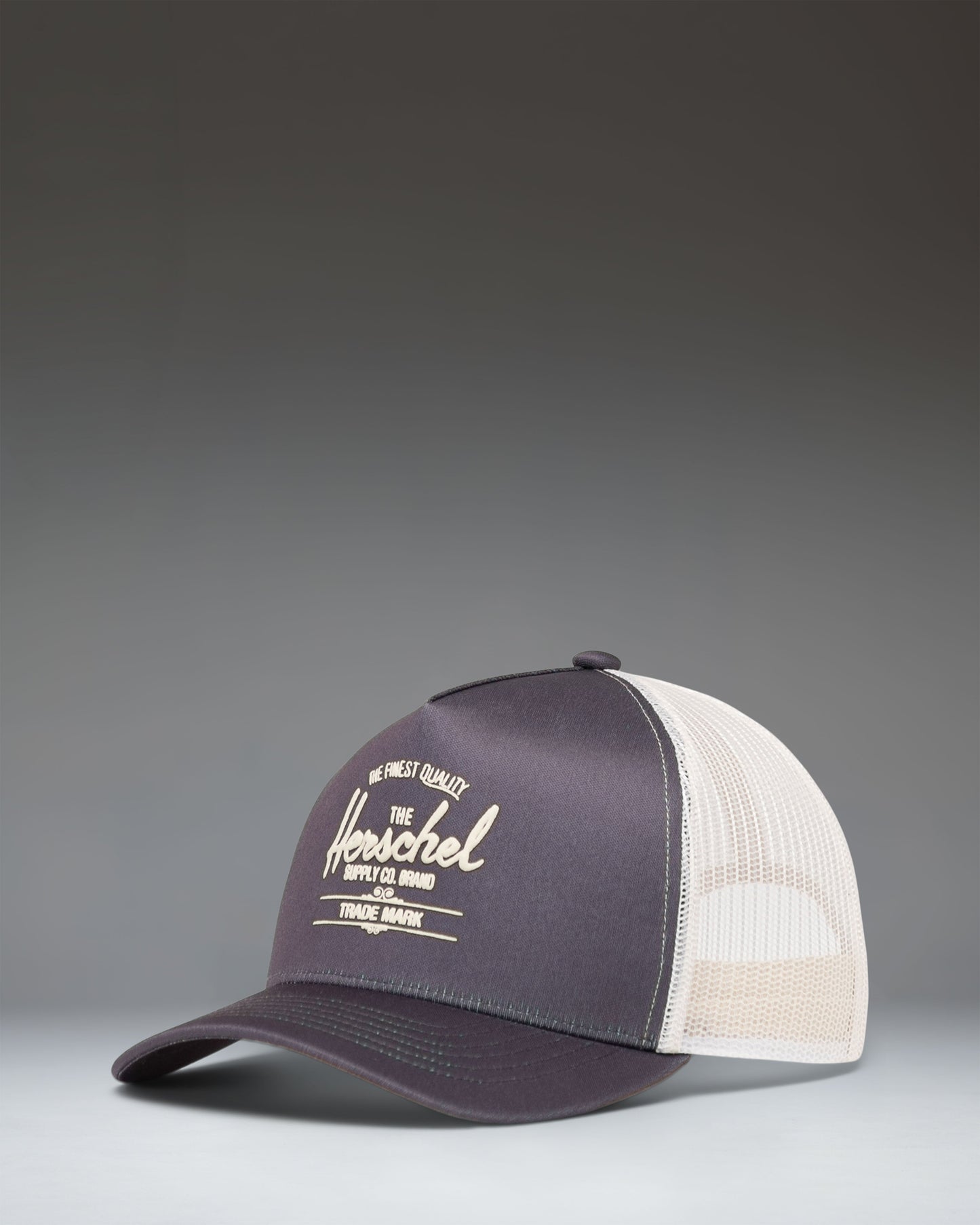 Herschel Supply Co Whaler Tall Mesh Cap in Dark Gull Gray, showing the front view of the structured trucker hat with a mesh back.